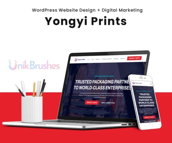 Yongyi Prints WordPress website displayed on laptop and mobile screens