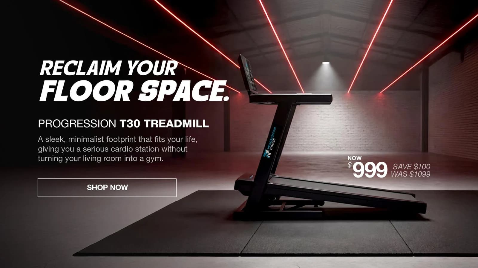 Treadmill campaign creative with product messaging and an offer