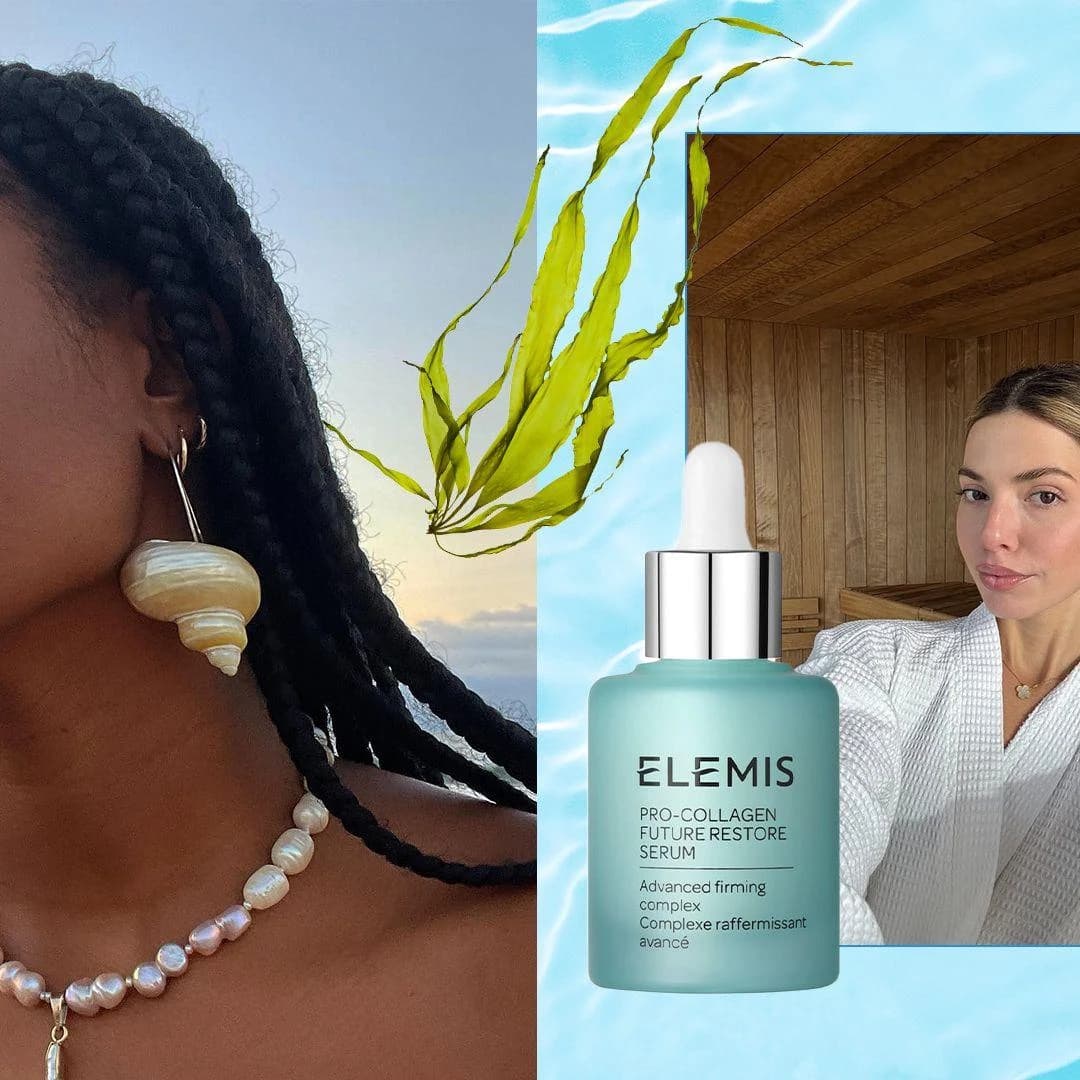 Elemis skin-care creative combining product, lifestyle, and botanical imagery